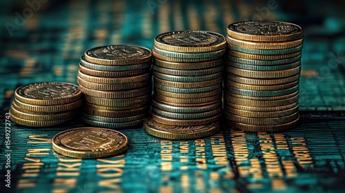 Stacks of Gold and Silver Coins Symbolizing Wealth Accumulation and Financial Success