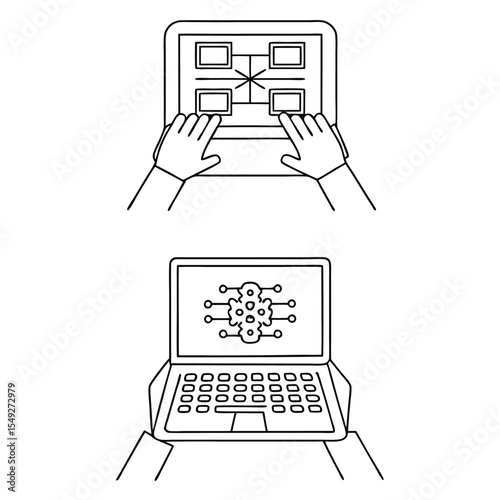 White laptop computer on blue background for digital technology use
