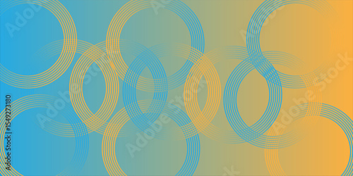 Colorful abstract background with overlapping circular lines in blue, yellow, and green tones, creating a modern and dynamic pattern.