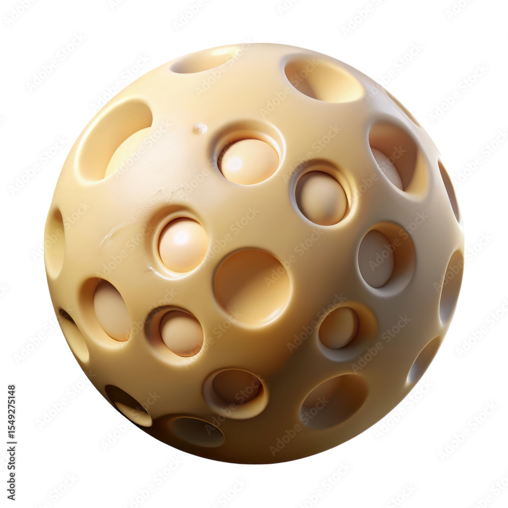 Fototapeta premium Round beige object with spherical cavities 3d rendering plasticstyle icon isolated on white background
