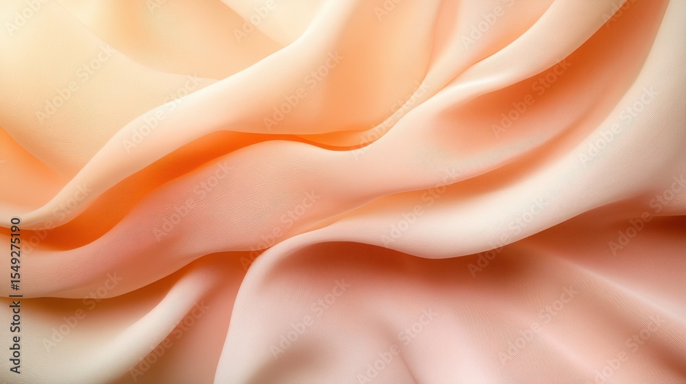 Fototapeta premium A close-up of flowing silk fabric reveals delicate textures and soft colors, evoking feelings of elegance and luxury through its smooth, flowing lines in an artistic presentation.
