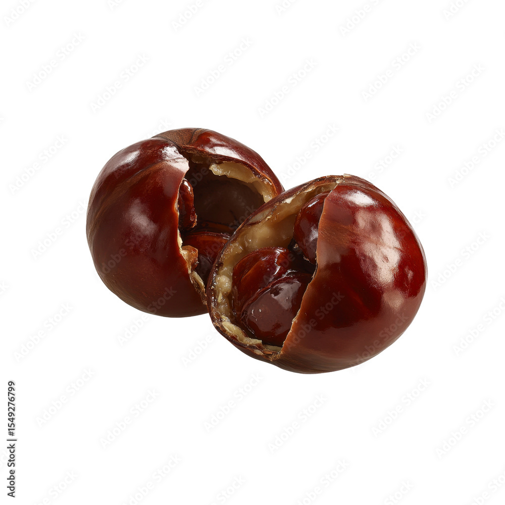 Cracked Open Roasted Chestnuts, Close-up Studio Shot Cracked Open Roasted Chestnuts, Close-up Studio Shot