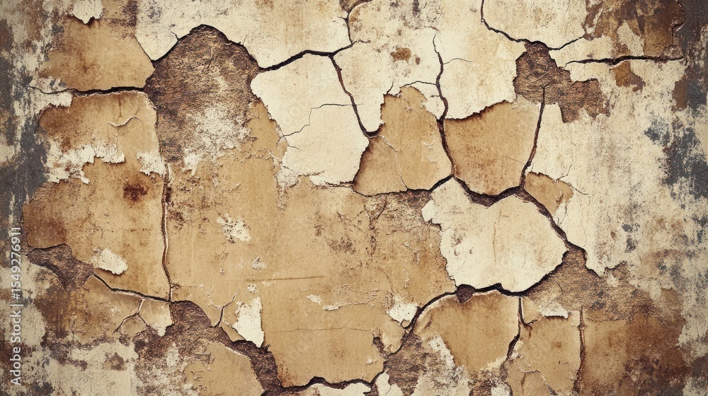 Obraz premium Aged Wall Texture: Cracked, Peeling Paint, Rustic Brown and Beige Tones