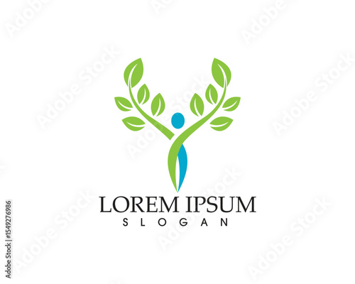 Human character logo sign,Health care logo. Nature logo sign. Green life logo sign.