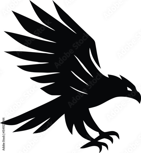 Flying eagle attack pose vector silhouette. 