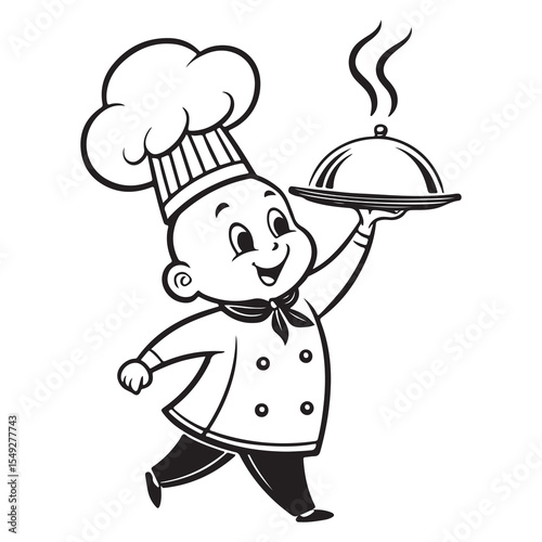  A cartoon chef holding a tray with food