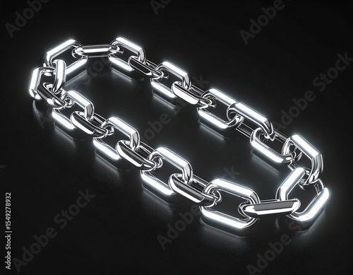 Glowing White Metal Chain On Dark Background