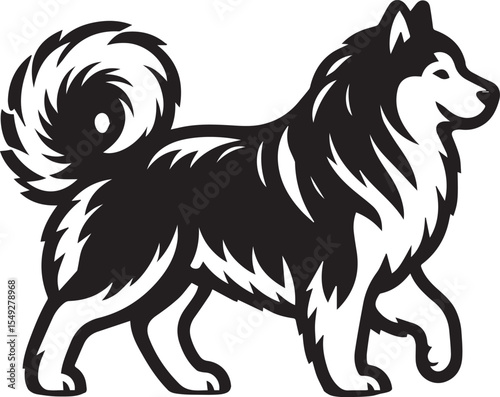Siberian Husky Dog Vector Illustration in Black and White 