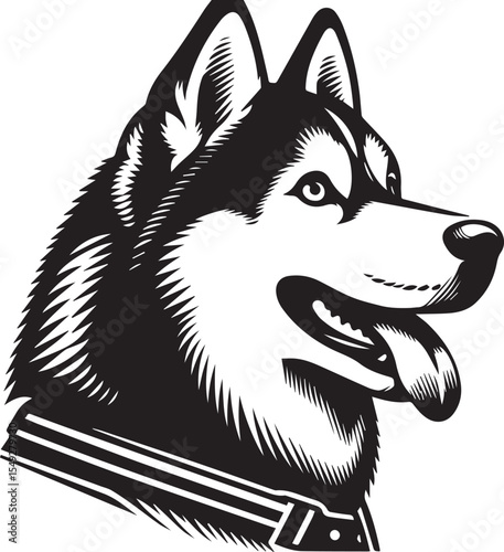 Siberian Husky Dog Vector Illustration in Black and White 