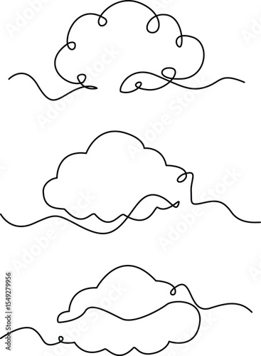 Set of one line clouds decoration doodle illustration vector, Editable Stroke