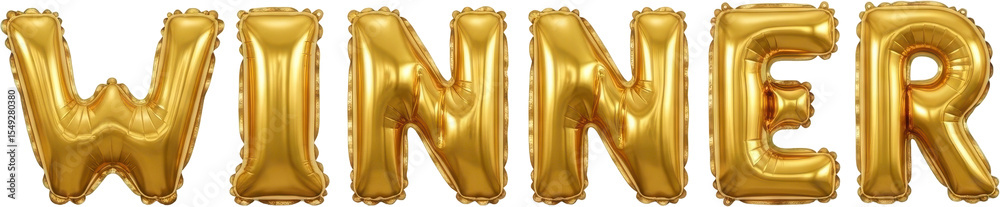 Fototapeta premium Shiny gold inflatable balloons forming the word winner, perfect for victory themes.