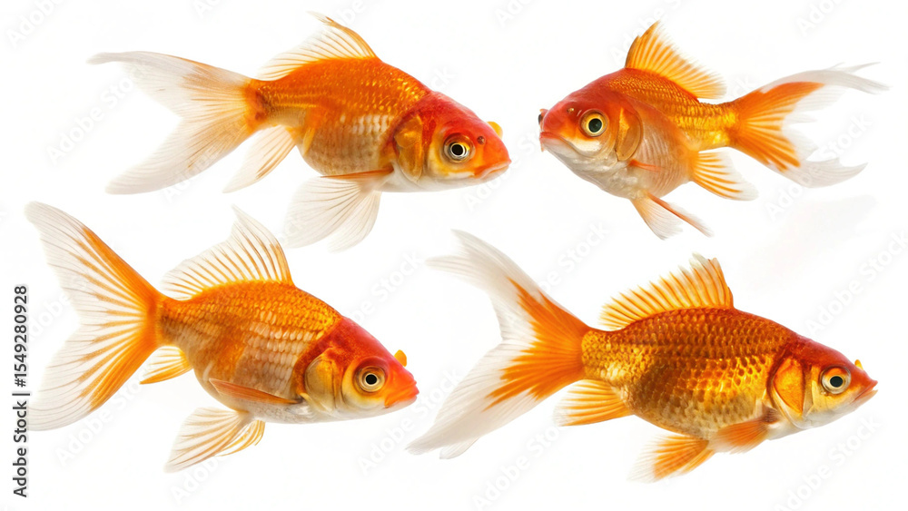 Fototapeta premium Photo of four orange goldfish isolated on white background