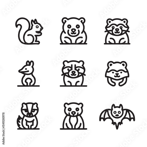 Funny cartoon baby animal vector icons set with bear, cat, dog, pig, lion, elephant, and panda characters