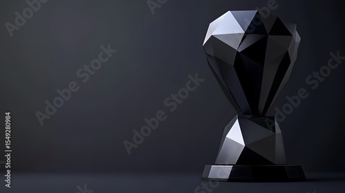 Elegant Black Geometric Trophy Award, Low-Poly Design, Dark Background