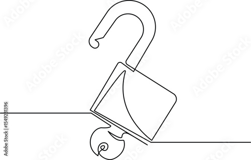 padlock in single line draw illustration. Continuous one line drawing of retro padlock. Editable stroke. Vector Illustration