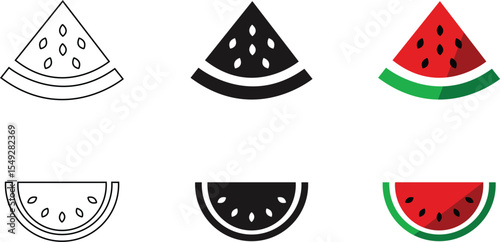 Multipurpose watermelon vector icon in outline, glyph, watermelon png, filled outline style. Three icon style variants in one pack, Vector Illustration
