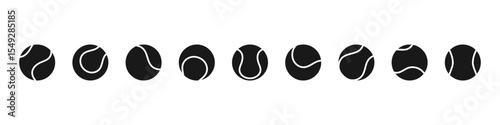 Tennis balls set. Black tennis ball icon, vector style