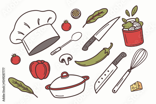 Chef Hat and Cooking Tools Vector Icons Illustration for Culinary Designs
