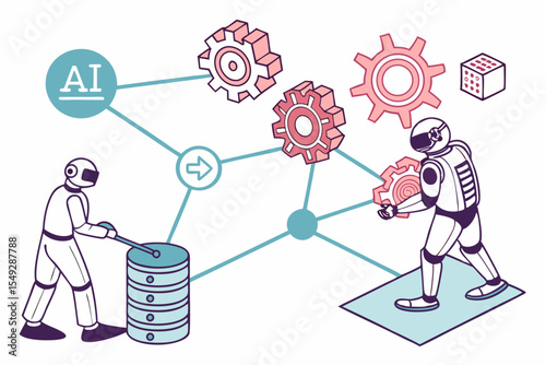 AI Machine Learning Data and Robots Conceptual Design with Black Yellow Cyan and Magenta