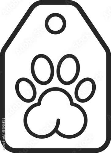 Minimalist pet tag icon with paw print. Symbol of animal care and identification. Perfect for veterinary, adoption, or petrelated designs. Clean, modern style.