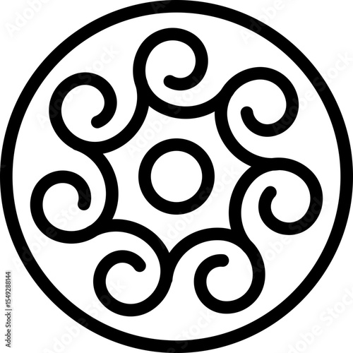 Elegant, stylized round design featuring swirling elements. Abstract symbol, perfect for logos, branding, or creative projects. Vector illustration. Versatile icon.