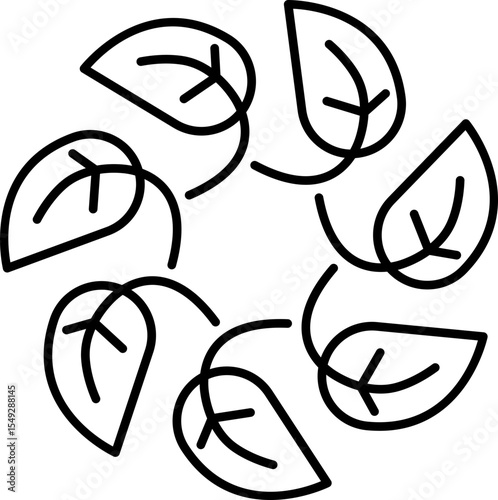 Minimalist leaves arranged circularly, conveying growth and freshness. Line art illustration ideal for naturethemed designs, ecology, and sustainable business materials.