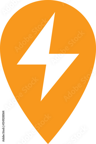 Vibrant icon featuring a lightning bolt within a map pin, symbolizing power, energy, and location. Use for navigation, technology, or innovative solutions.