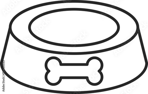 Minimalist illustration of an empty pet food bowl with a bone design. Represents animal care, nutrition, and domestic pets. Ideal for veterinary, pet shop or animal welfare projects.