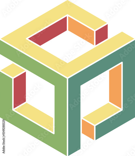 Abstract isometric cube design.  Interlocking pastel shapes create a visually engaging, modern graphic.  Perfect for tech, architecture, or design projects needing a clean, geometric aesthetic.