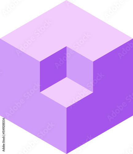 A captivating isometric illustration of a lavender cube containing a smaller, inner cube.