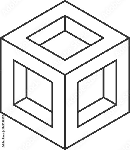 Cube logo, geometric vector design. Monochrome box logotype company, trendy techno emblem in isometric line style.