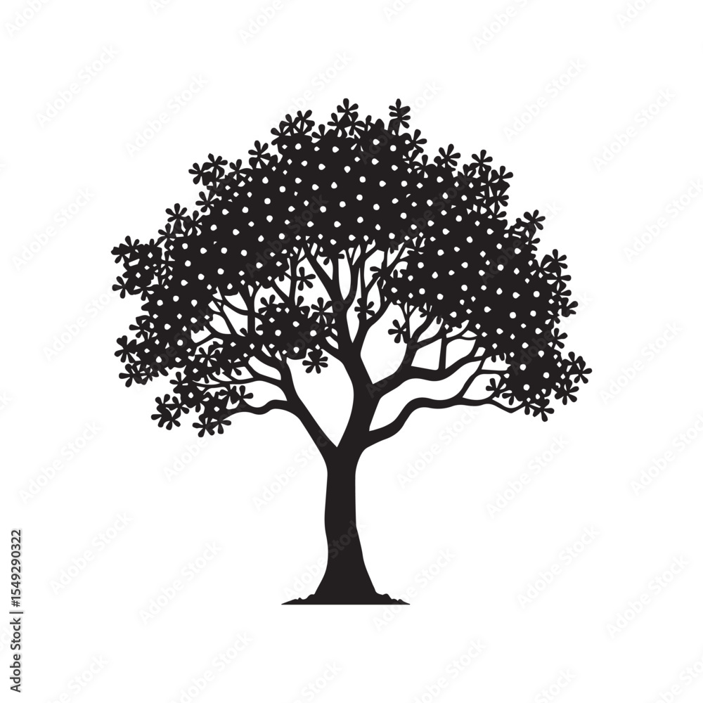 Obraz premium Thousand Tree Logo Illustration | Minimal Black Tree Symbol for Eco Brand & Timeless Design. 