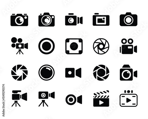Action Photography, Cameras and Equipment, Studio, Icons, Modern Design, Top View, Creative Concepts