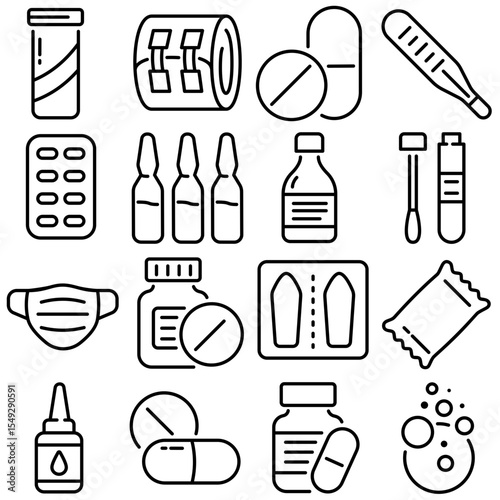 Medical Supplies Icons Set Outline Style (Part 2)