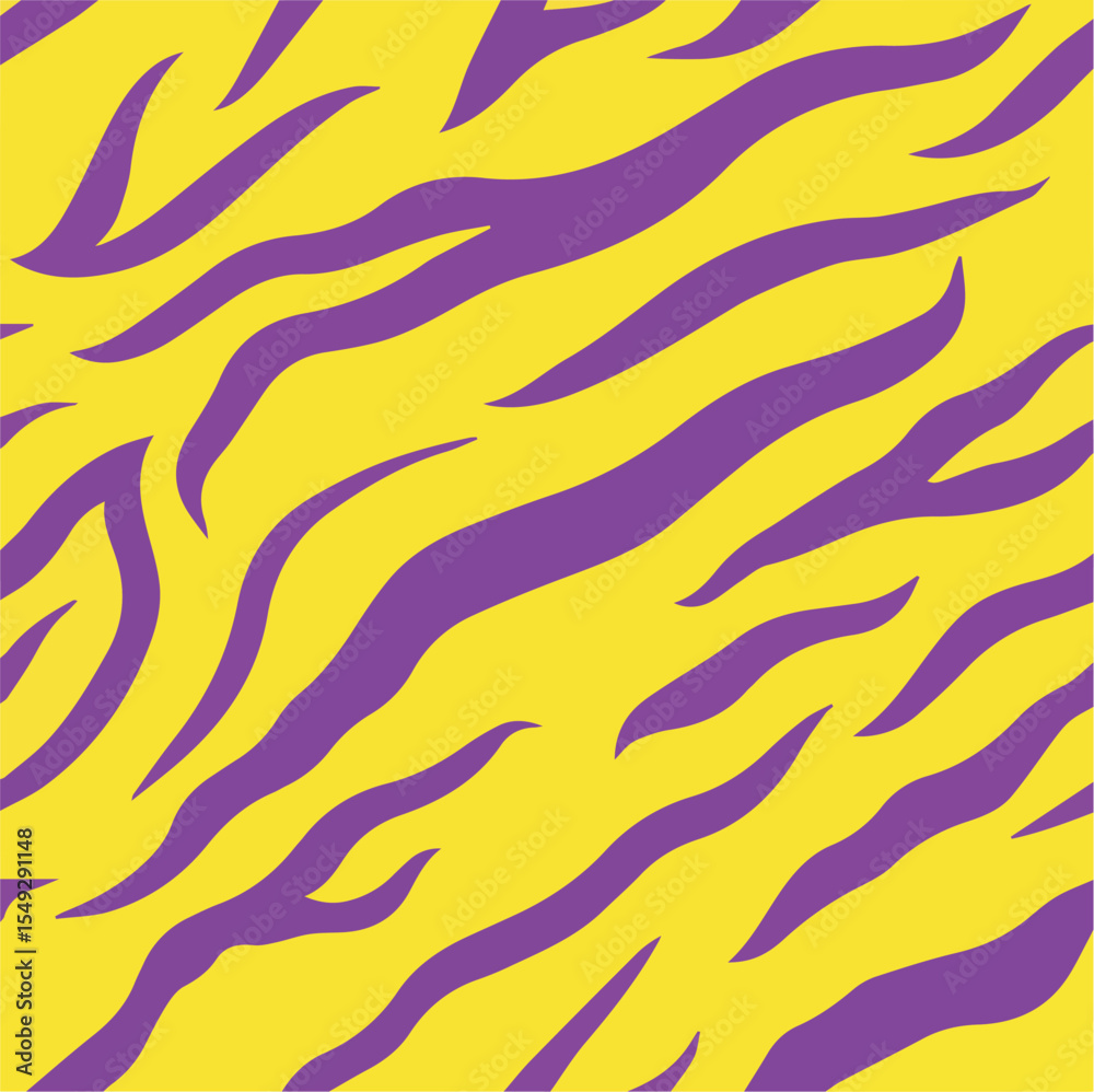 Purple tiger stripes on a yellow background create an animal pattern Purple tiger stripes on a yellow background create an animal pattern