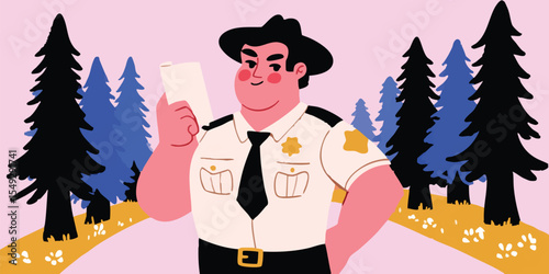 A Park Ranger Stands Confidently in a Natural Setting, Document in Hand.