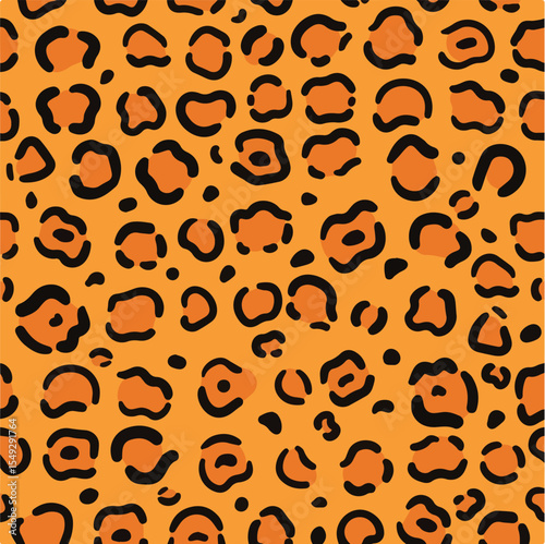 Seamless leopard print pattern with orange and black spots design