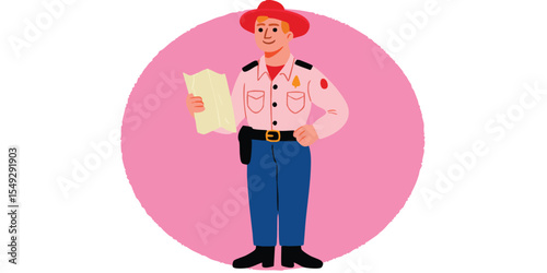 A courageous firefighter, standing tall in his uniform, is diligently reviewing important documents. The image showcases dedication and commitment.