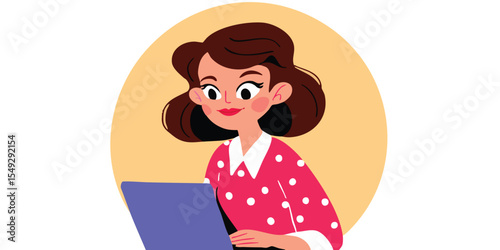 A young woman works intentl...