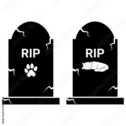 cat and dog gravestone icon, Pet cemetery, memorial tombstones.