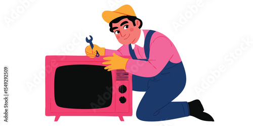 A skilled technician diligently works on a vintage television set, employing tools to meticulously diagnose and repair the technology. The scene evokes a sense of nostalgia and expertise.