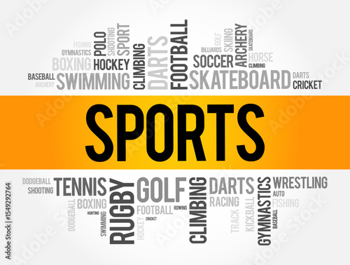 Sports word cloud collage, hobbies and leisure concept background