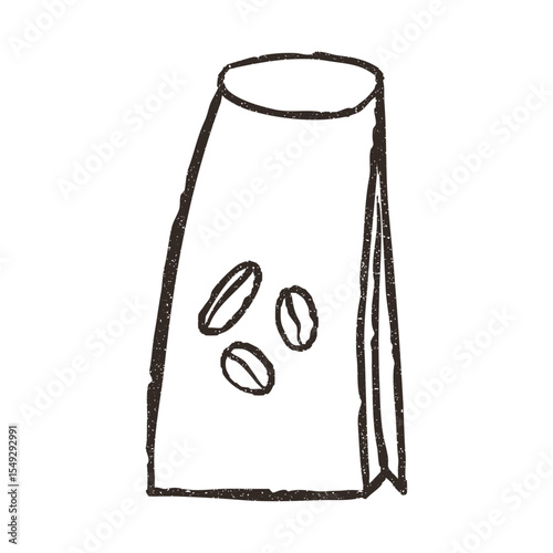 Coffee bag hand drawn doodle, vector illustration isolated on white background. Outline sketch style with grunge vintage texture. Concept of cafe.