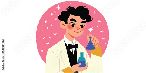 A smart scientist in his laboratory conducts an experiment, representing a scientific process of careful observation and systematic experimentation. 