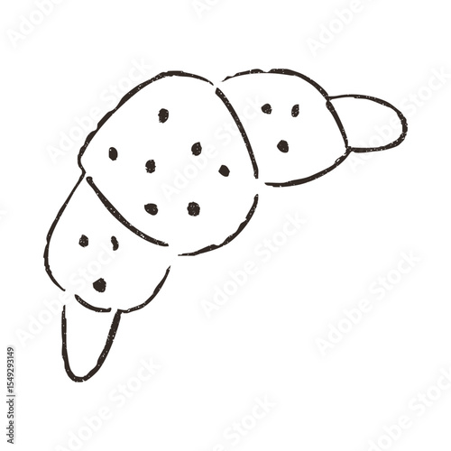 Croissant, hand drawn doodle, vector illustration isolated on white background. Outline sketch style with grunge vintage texture. Cafe and bakery concept.