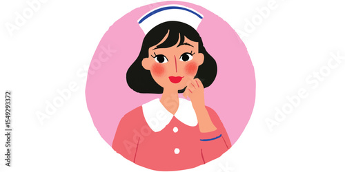 A charming nurse in a pink uniform, captured in a delightful cartoon illustration, embodies care and compassion.