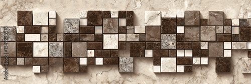 Modern mosaic tile design featuring squares and rectangles with contrasting patterns