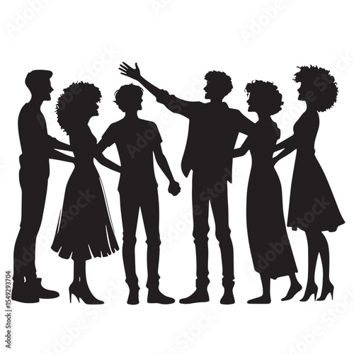 Black Friends reuniting Silhouette Vector, High Quality Illustration on White Background