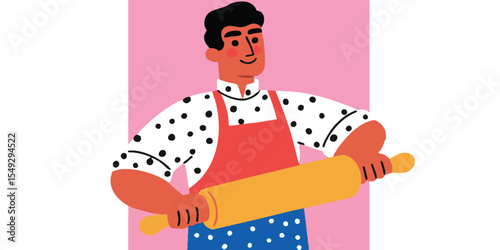 A chef smiling warmly while skillfully using a rolling pin, embodying the passion and artistry of baking.