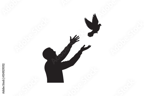 Man Releasing Bird Silhouette Illustration Freedom Bird Release Vector Art
